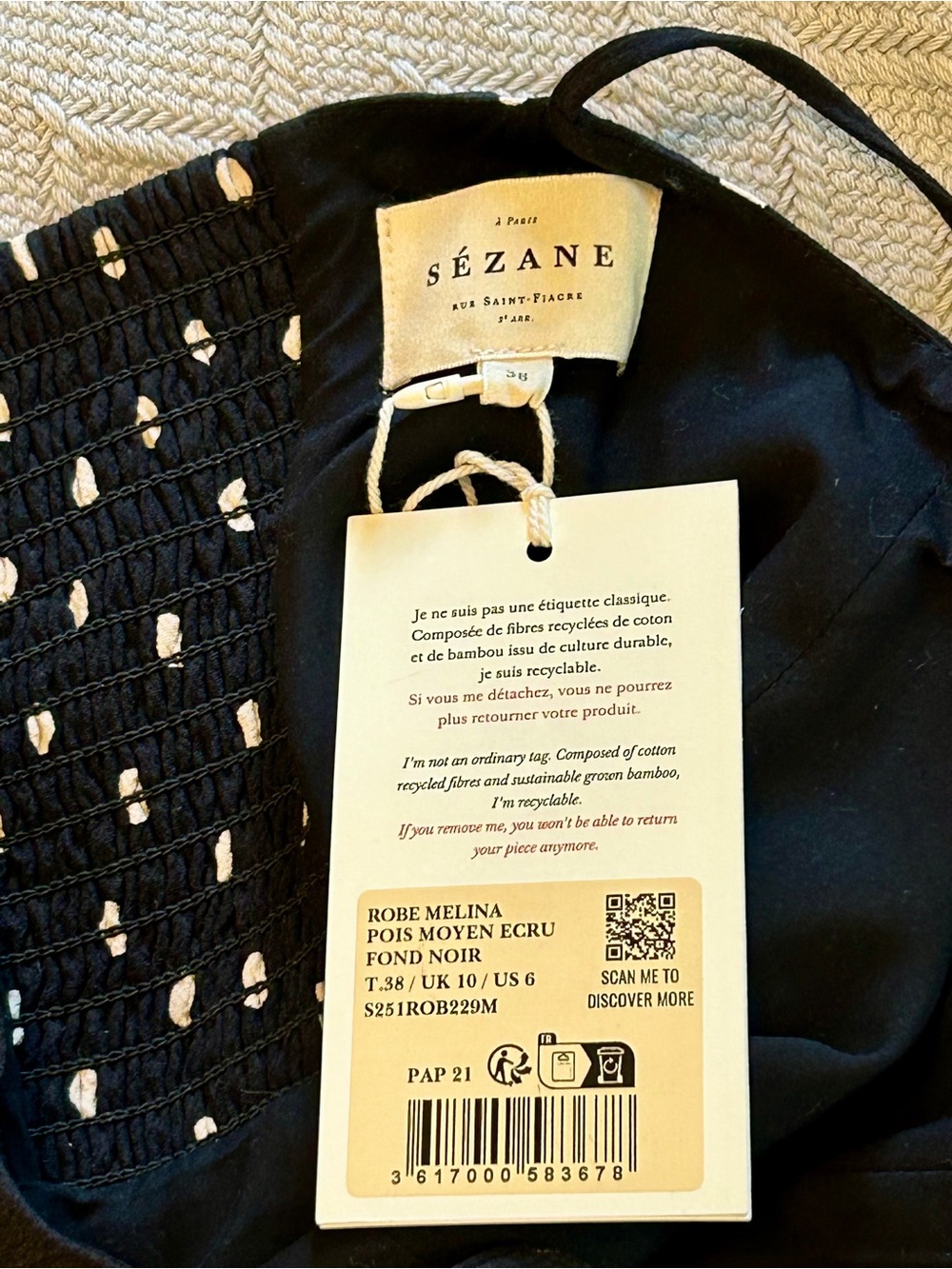 Sezane NWT SZ 6 Melanie Black Midi Dress with White Polka Dots -S -Stunning 🇫🇷!! - Picture 7 of 10